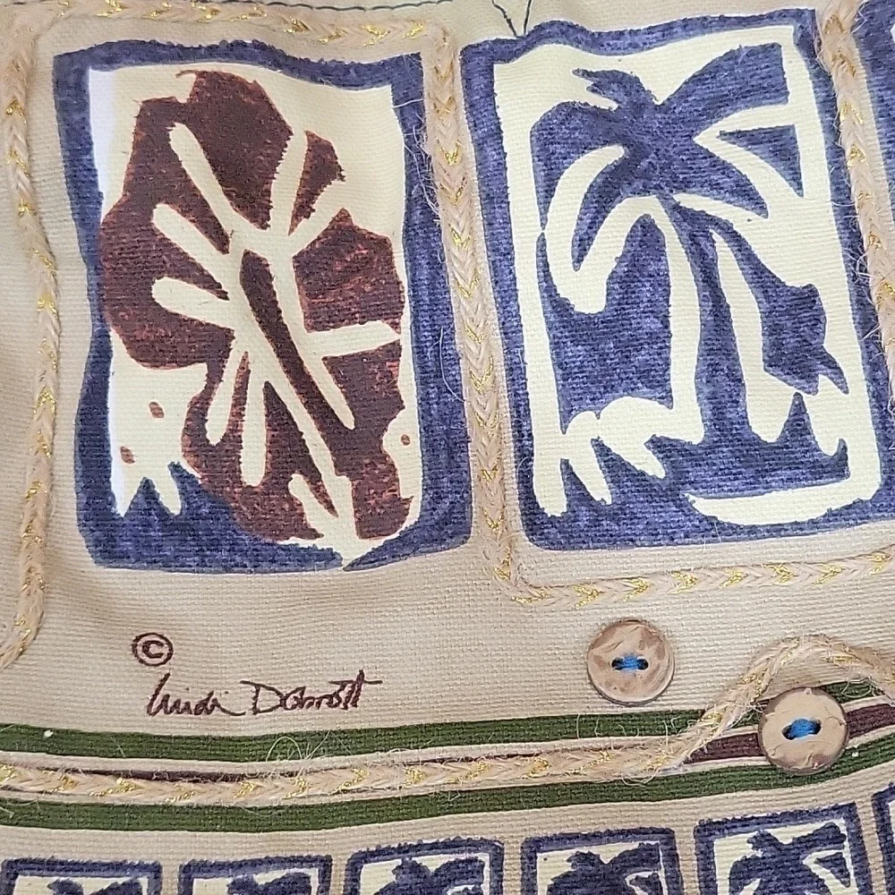 Canvas Blue, Green Tan, Orange Beach Theme Bag Purse Palm Trees, Hibiscus, Surf - Picture 9 of 14